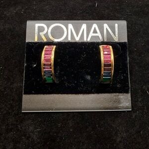 Vintage Roman Rainbow Crystal Hoop Earrings New With Tags